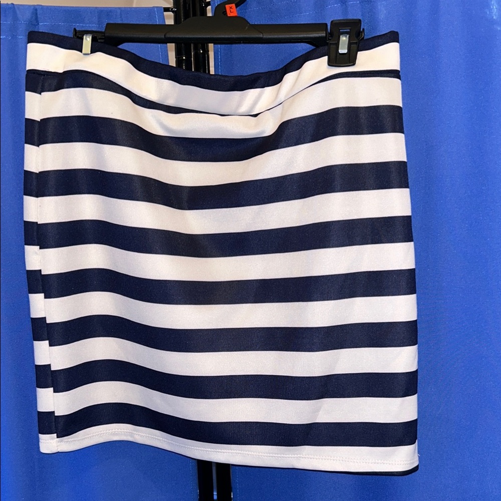 Navy and White Striped Mini Skirt